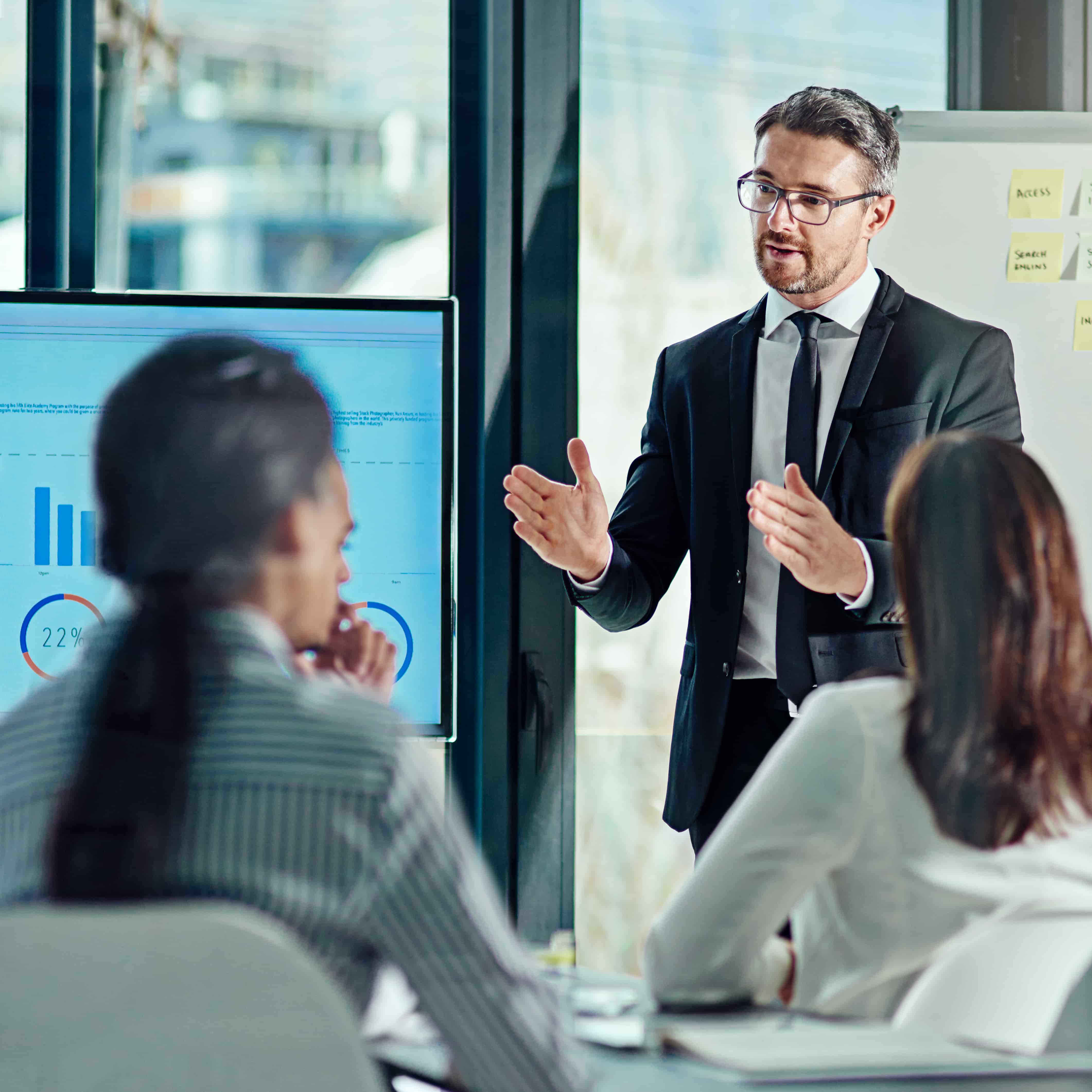 Senior manager studying strategic management and leadership